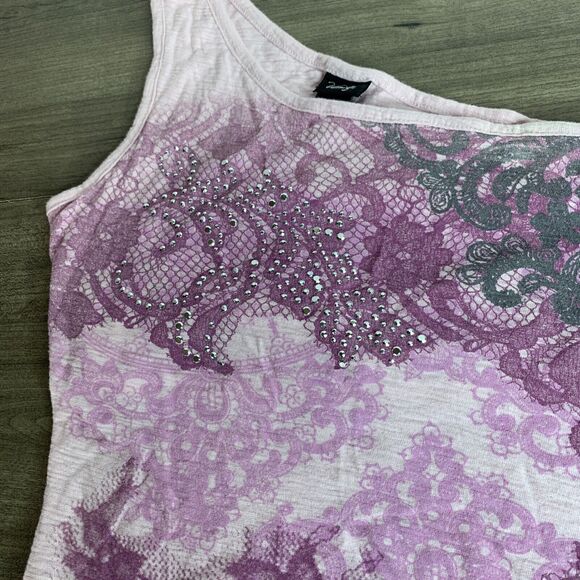 Vanity Women's One Shoulder Top Size Medium Sleeveless Stretch Pink Embellished - Picture 3 of 9